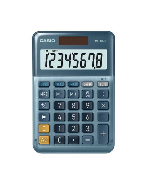 Casio MS-88EM Desktop Calculator - 8-Digit Solar & Battery Power - Blue