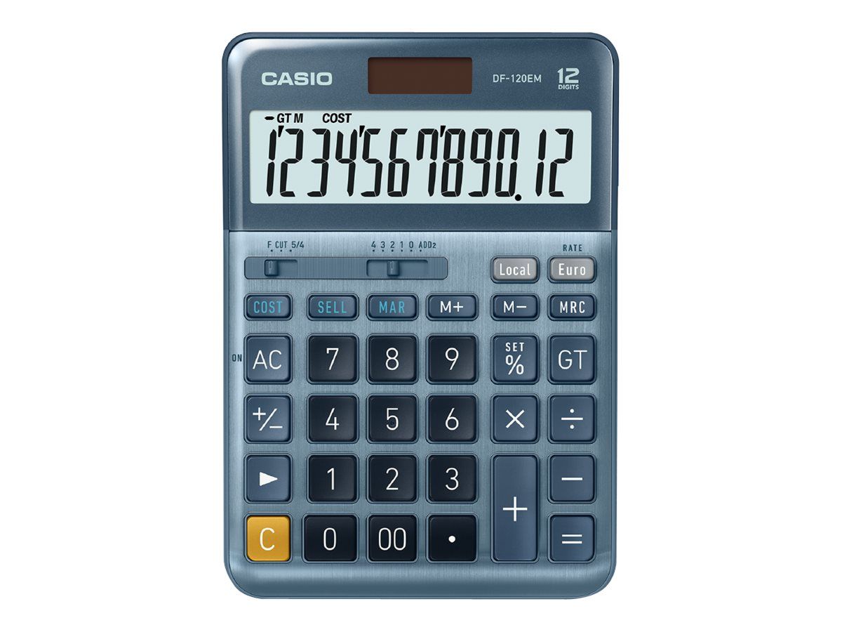 Casio DF-120EM - Solar & Battery Powered 12-Digit Desk Calculator - Blue