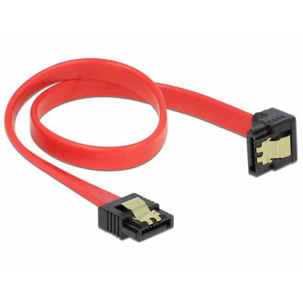 Delock SATA Cable - 30cm, Locked, 90° Angle Connector, Red
