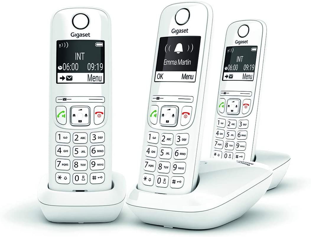 Teléfono fijo inalámbrico Gigaset trío con gran pantalla retroiluminada blanca