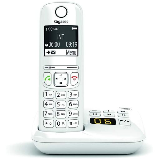 Téléphone fixe Gigaset avec répondeur et écran rétroéclairé, blanc
