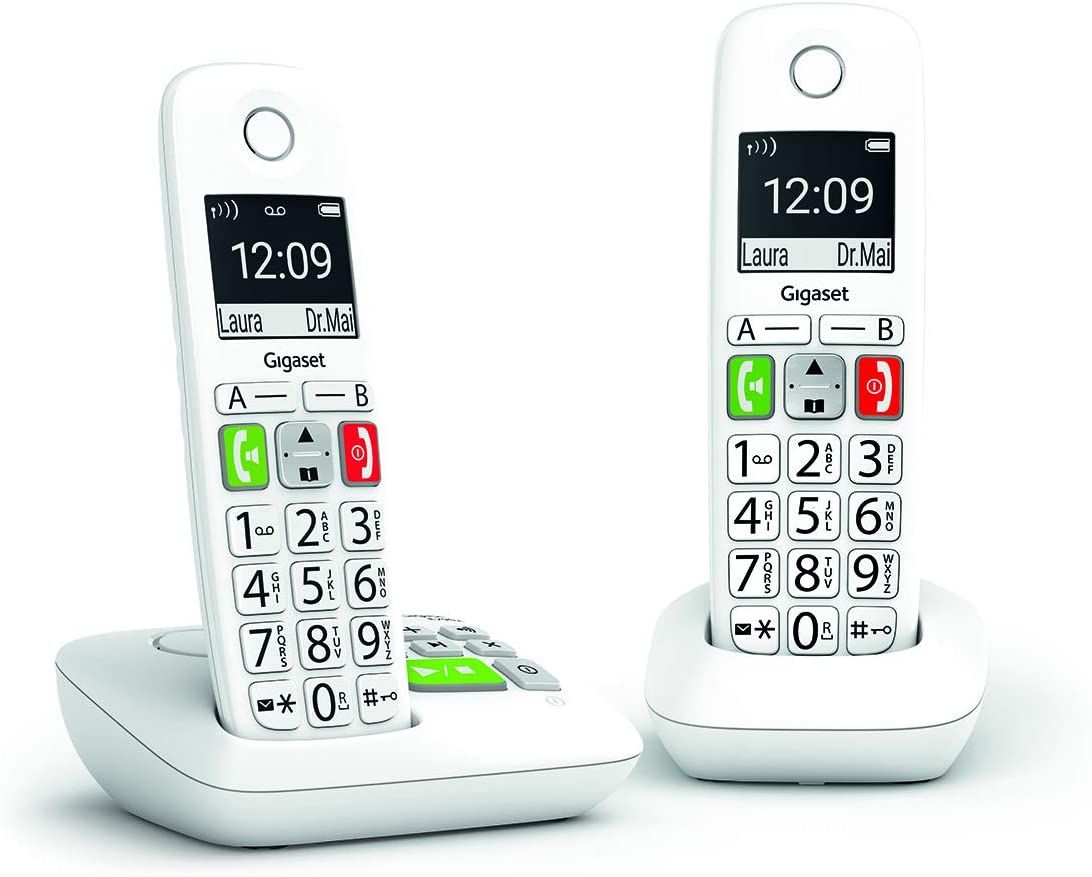 Teléfono fijo inalámbrico Gigaset Duo con contestador automático y pantalla retroiluminada, blanco