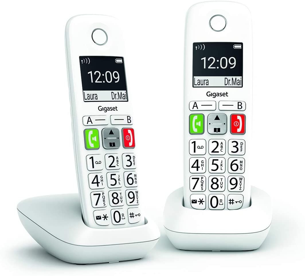 Teléfono fijo inalámbrico Gigaset E290 Duo con pantalla retroiluminada grande - Blanco