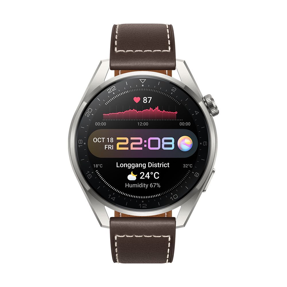 Huawei Watch 3 Pro - Classic Edition - 48mm - Titan - Smartwatch with Leather Strap - Brown - Wrist Size: 140-210mm - 1.43" Display - 16GB - Wi-Fi, LTE, NFC, Bluetooth