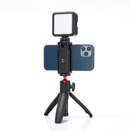 WE Vlogging Kit for Smartphone Video Camera Tripod with Adjustable Height Microphone and LED Light, Phone Holder, Compatible with DSLR YouTube Vlog