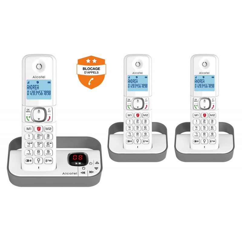 Alcatel Classic F860 Voice Trio Cordless Phone with Caller ID and Three-Way Conference Calling - Grey + 2 Handsets