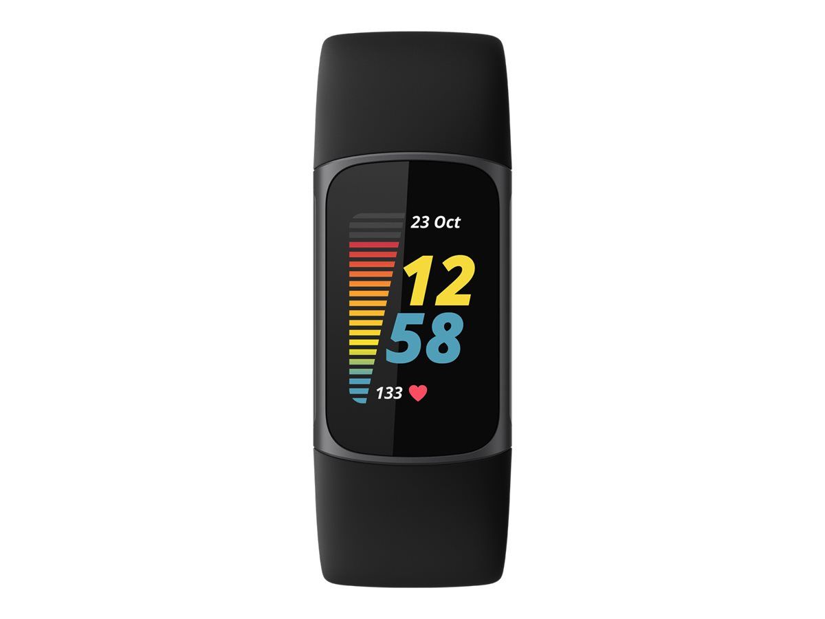 Fitbit Charge 5 - Stainless Steel Graphite - Activity Tracker with Infinite Bracelet - Silicone - Black - Wrist Size: 130-210mm - 1.04" Display - Bluetooth, NFC