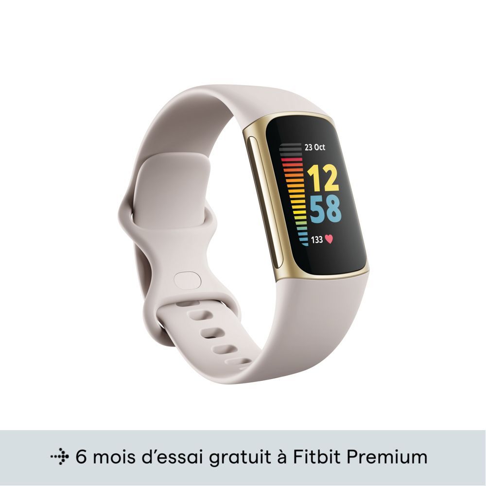 Fitbit Charge 5 - Stainless Steel in Rose Gold - Activity Tracker with Infinite Bracelet - Silicone - Lunar White - Wrist Size: 130-210 mm - 1.04" Display - Bluetooth, NFC