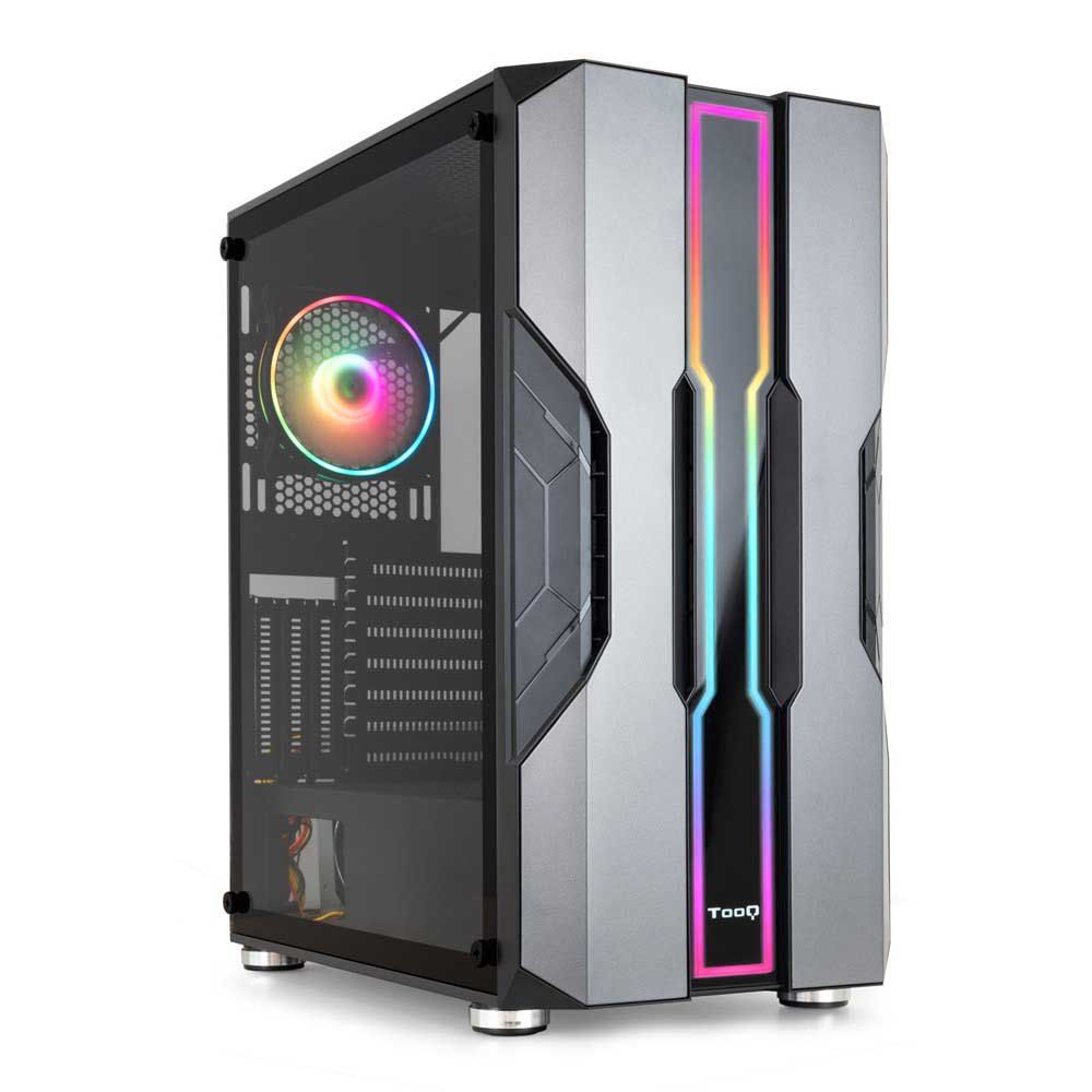 TooQ NightCity TQGCC103 RGB Mid-Tower E-ATX Case with Glass Panel - Silver/Black