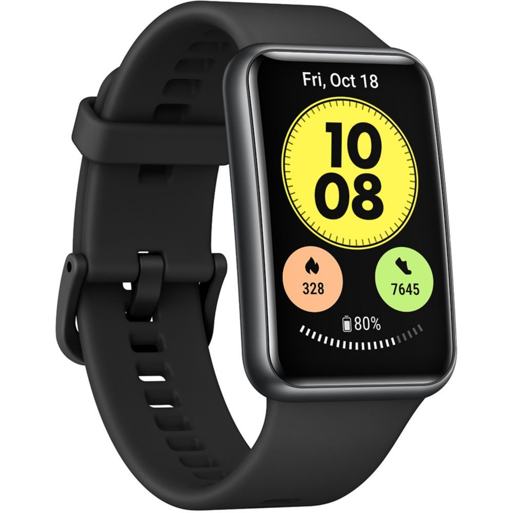 Huawei Watch Fit - Noir - Montre intelligente avec bracelet en silicone - Noir - Taille de poignet : 130-210 mm - Écran 1,64" - 4 Go - Bluetooth - 21 g