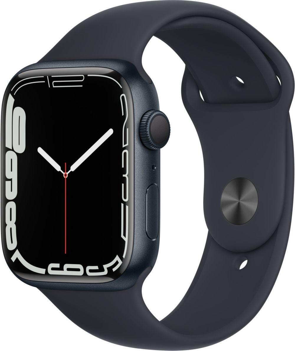 Apple Watch Série 7 (GPS) - Boîtier en aluminium 45 mm, Noir minuit avec bracelet sport Noir minuit