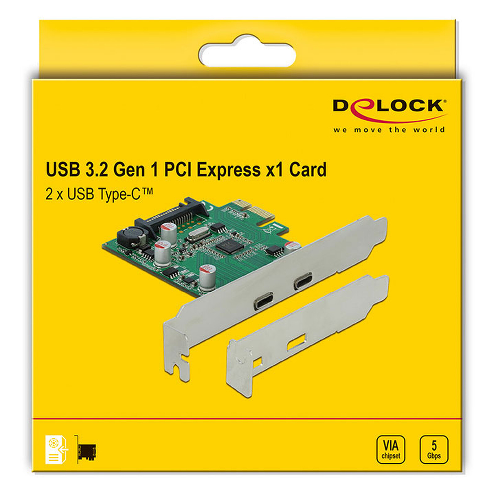 Tarjeta controladora PCI Express DeLock a 2 puertos USB-C 3.0