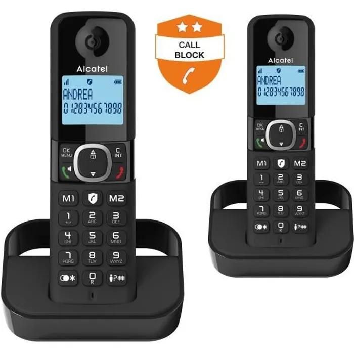 Alcatel F860 Duo - Cordless Phone with Caller ID - Three-Way Calling - Black + Extra Base