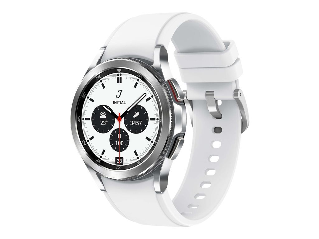 Samsung Galaxy Watch4 Clásico - 42 mm - Reloj deportivo con correa de fluoroelastómero - Pantalla de 1,2'' - 16 GB - NFC, Wi-Fi, Bluetooth - 4G - 46,5 g - Plata