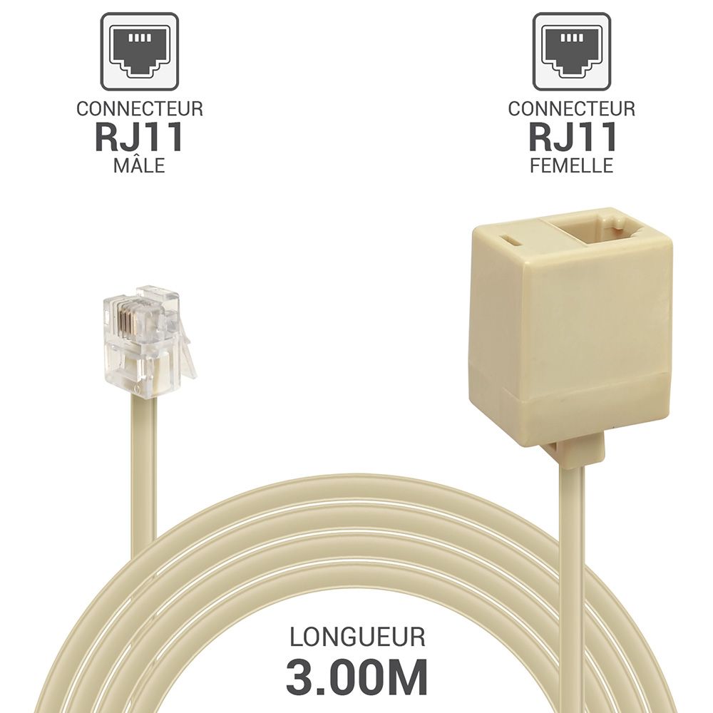 Waytex Telephony Extension Cable RJ11 Male to Female 3m Beige
