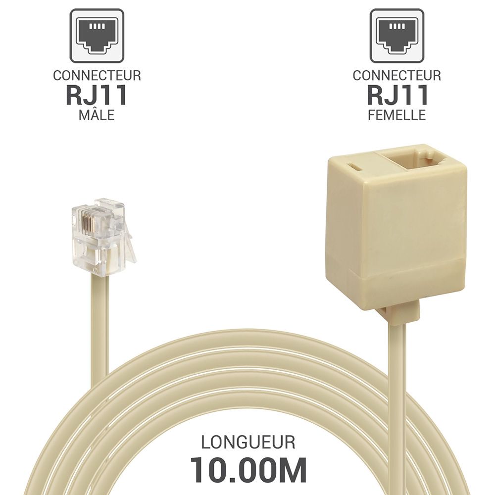 Waytex RJ11 Phone Extension Cable 10m (Beige)