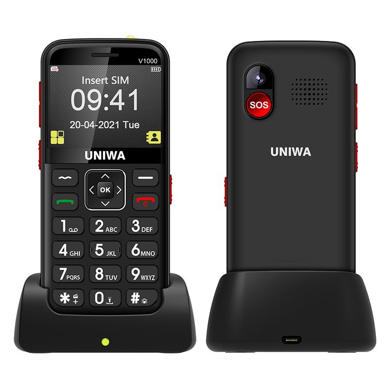UNIWA V1000 4G Button Phone, 2.31-inch Display, Bluetooth Camera, Charging Base, Black