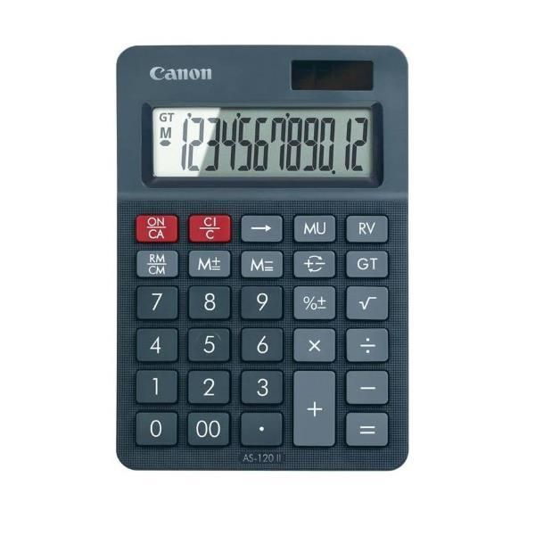 Calculatrice de bureau Canon AS-120 II - 12 chiffres - Panneau solaire, pile - Gris foncé