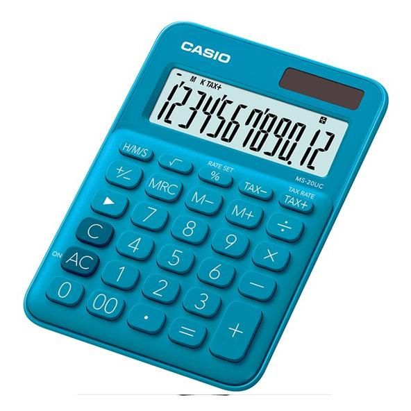 Casio MS-20UC Desktop Calculator - 12-Digit, Solar Panel & Battery Power - Blue