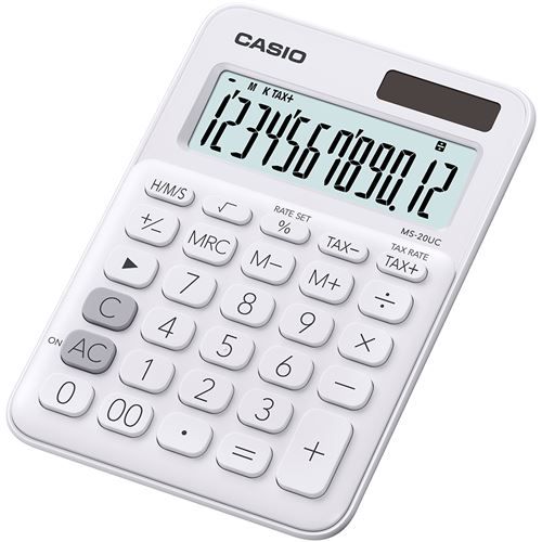 Casio MS-20UC 12-Digit Desktop Calculator - White - Battery and Solar Power