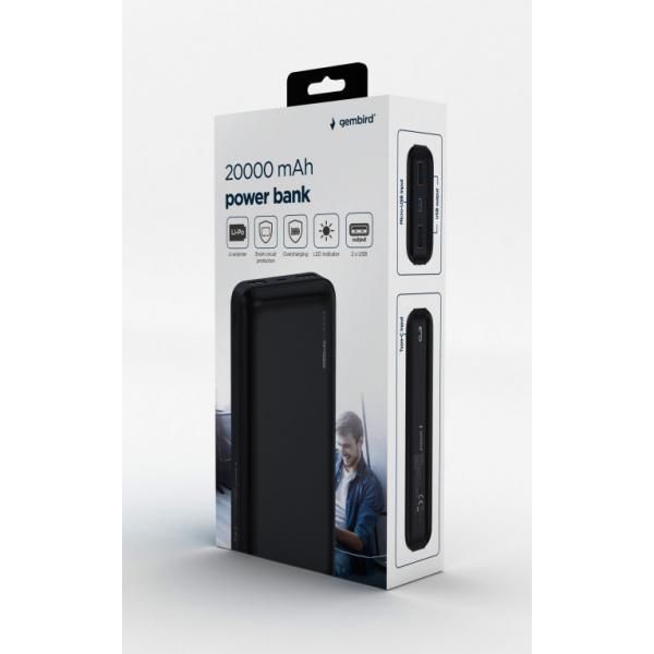 Gembird LiPo Battery Bank 20000mAh, Black