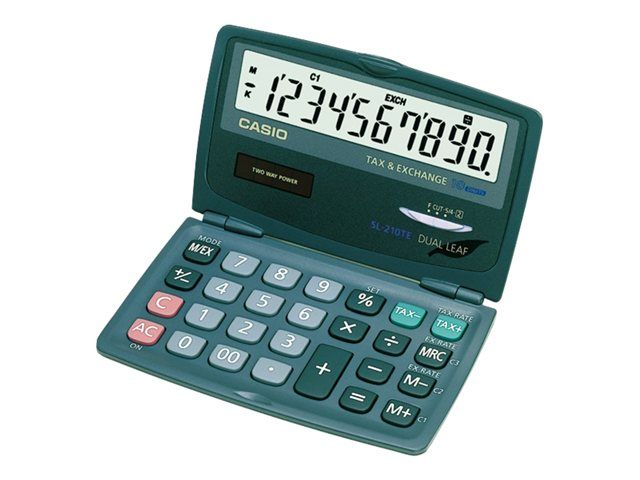 Casio SL-210TE Pocket Calculator, 10-Digit Display, Solar Panel & Battery