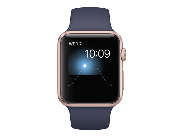 Apple Watch Sport, 42mm Aluminium Case, Gold with Sport Band in Midnight Blue, S/M/L