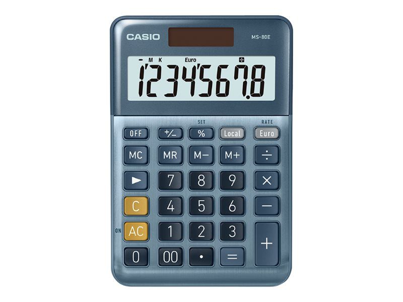 Casio MS-80E Desktop Calculator, 8-Digit, Solar & Battery Power, Blue