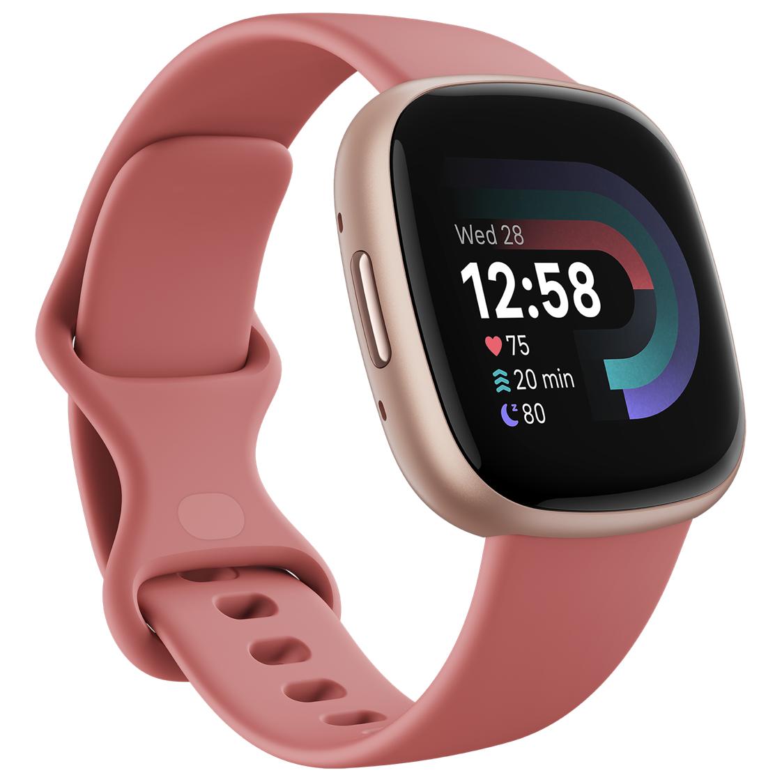 Fitbit Versa 4 - 40mm - Rose Copper - Smartwatch with Strap - Pink Sand - S/L Bracelet Size - Bluetooth, NFC