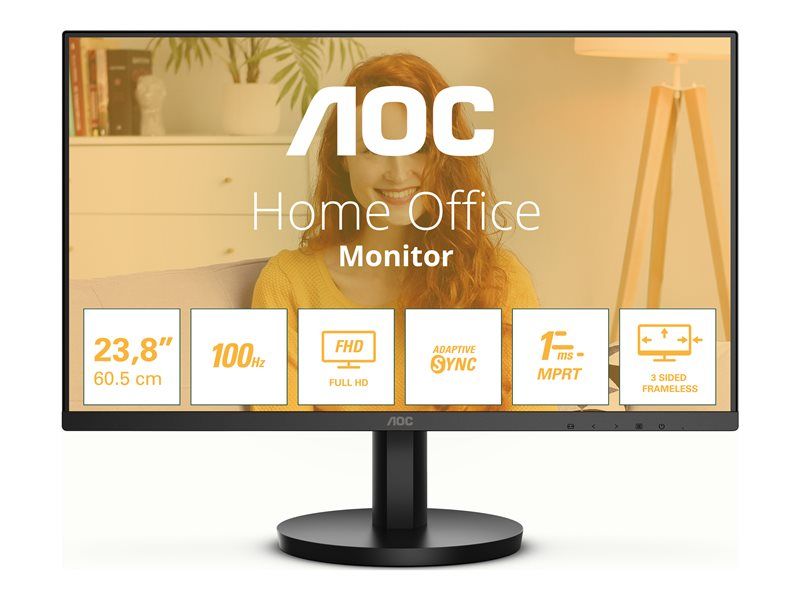 AOC Basic-line 24B3HMA2 - LED Monitor - 24" - 1920 x 1080 Full HD (1080p) @ 100Hz - VA - 250 cd/m² - 4000:1 - 1ms - HDMI, VGA - Speakers - Black