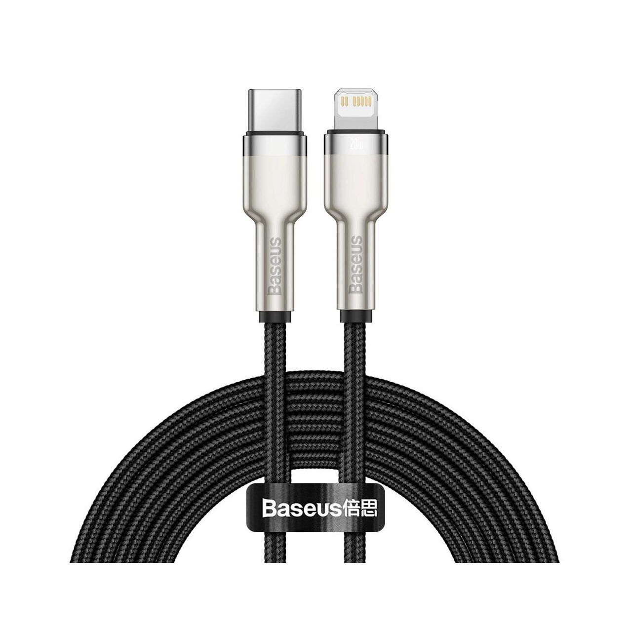 Cable Baseus Metal Tipo C a Lightning Serie Café, Negro (20W, 2M, trenza de nailon)