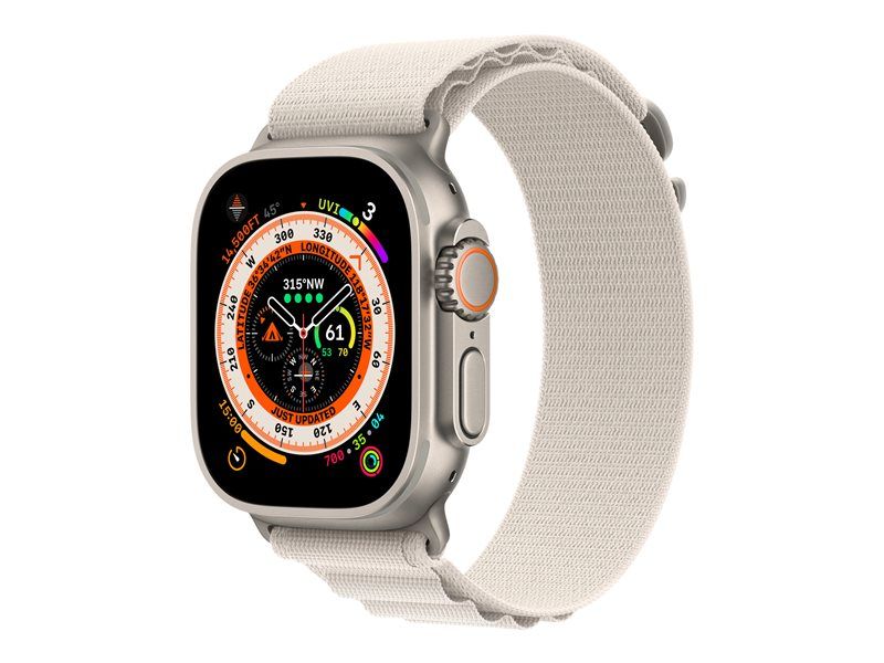 Apple Watch Ultra, 49mm Titanium Case with Nylon Cream Strap, Size M