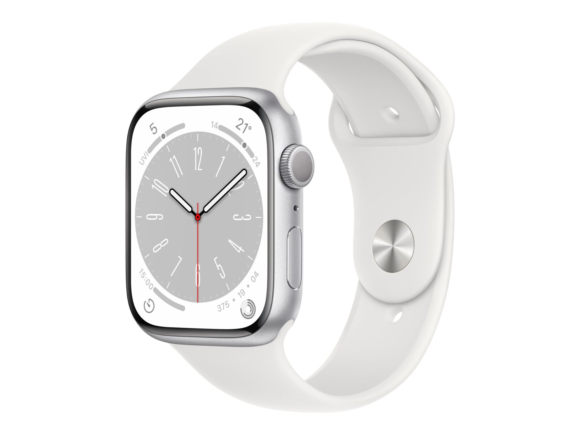 Apple Watch Series 8 (GPS) - 45mm Aluminum Case Silver with Sport Band White
