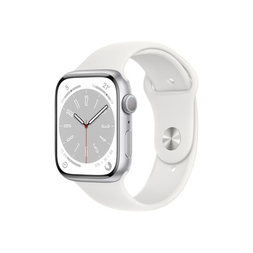 Apple Watch Serie 8 (GPS) - Estuche de aluminio de 45 mm Plata con Brazo deportivo Blanco