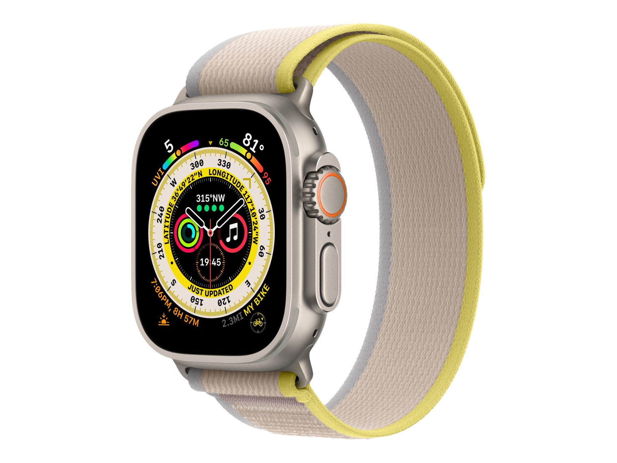 Apple Watch Ultra GPS + Cellular - 49mm Titanium Case - Yellow/Beige Strap (S/M)