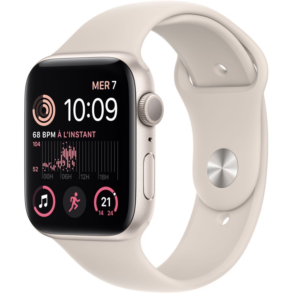 Apple Watch SE (GPS) 2nd Generation - 44mm - Silver Aluminum - Sport Band - Normal Size - 32GB - Wi-Fi, Bluetooth