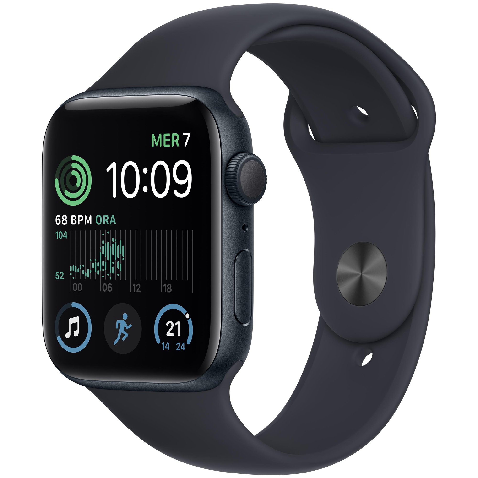 Apple Watch SE (GPS) - 2nd Generation - 44mm - Midnight Aluminium - Sport Band - Fluoroelastomer - Midnight - Regular Size - 32GB - Wi-Fi, Bluetooth - 32.9g