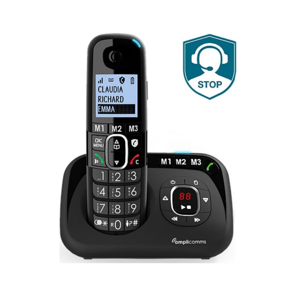 Teléfono inalámbrico para personas mayores de Amplicomms con contestador automático