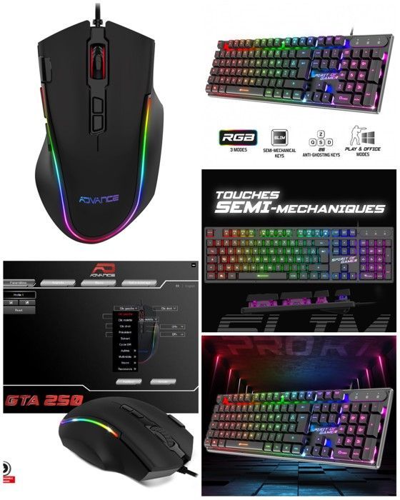 Kit de jeu Spirit Of Gamer ADVANCE PRO-GTA250 - Souris RGB 4800 DPI et clavier semi-mécanique