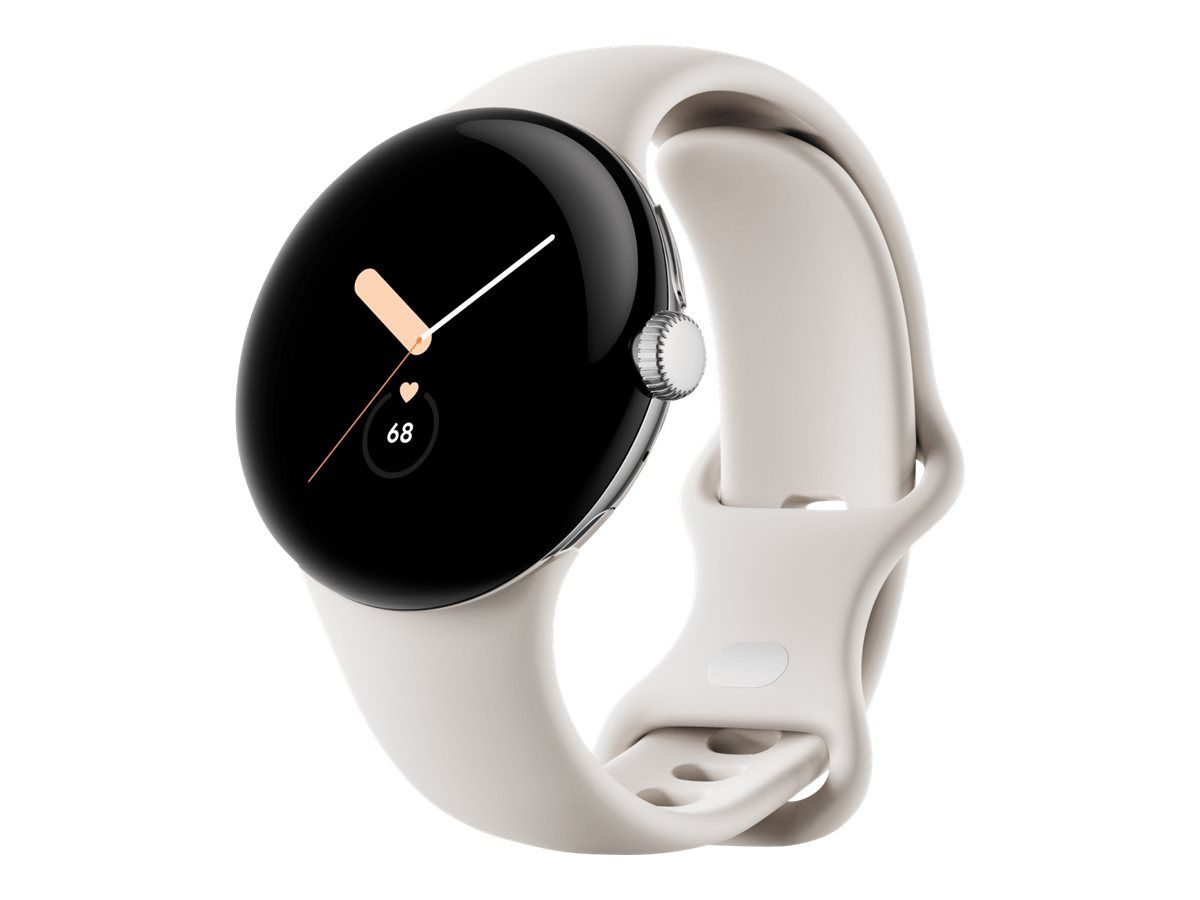 Google Pixel Watch - Silver - Smartwatch with Strap - Fluoroelastomer - Chalk - Bracelet Size L - 32GB - Wi-Fi, NFC, Bluetooth