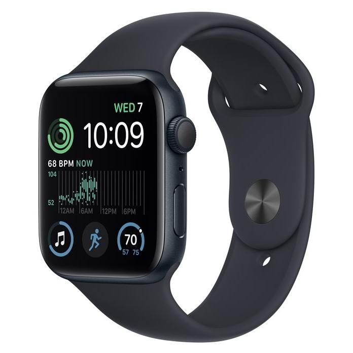 Apple Watch SE (GPS) 2nd Gen - 44mm - Midnight Aluminium - Sport Band - Fluoroelastomer - Midnight - Normal Bracelet Size - 32GB - Wi-Fi, Bluetooth