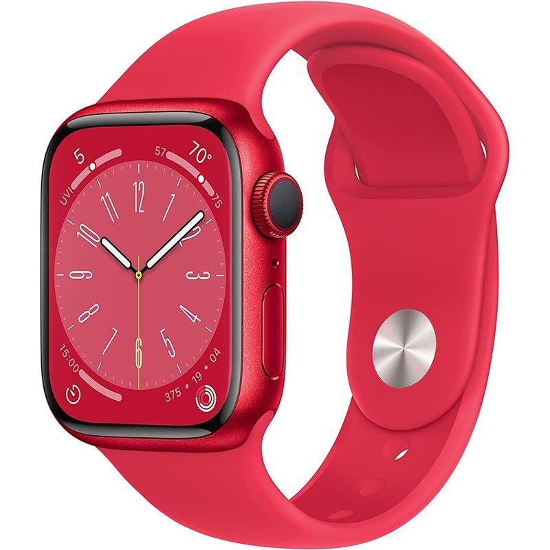Apple Watch Series 8, 41mm Aluminium Case, Sport Red Band (GPS)