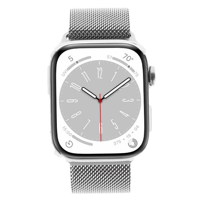 Apple Watch Série 8 GPS + Cellulaire 45mm Acier Inoxydable Argent Bracelet Milanais