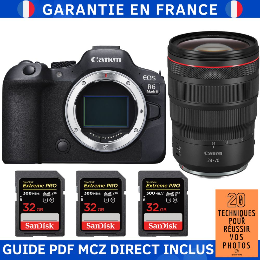 Canon EOS R6 Mark II + RF 24-70mm f/2.8 L IS USM + 3 SanDisk 32GB Extreme PRO UHS-II SDXC 300MB/s Memory Cards + '20 Techniques for Succeeding in Photography' Guide