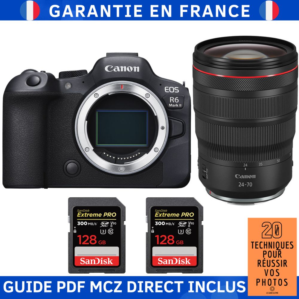 Canon EOS R6 Mark II + RF 24-70mm f/2.8 L IS USM Lens + 2 SanDisk 128GB Extreme PRO UHS-II SDXC Cards