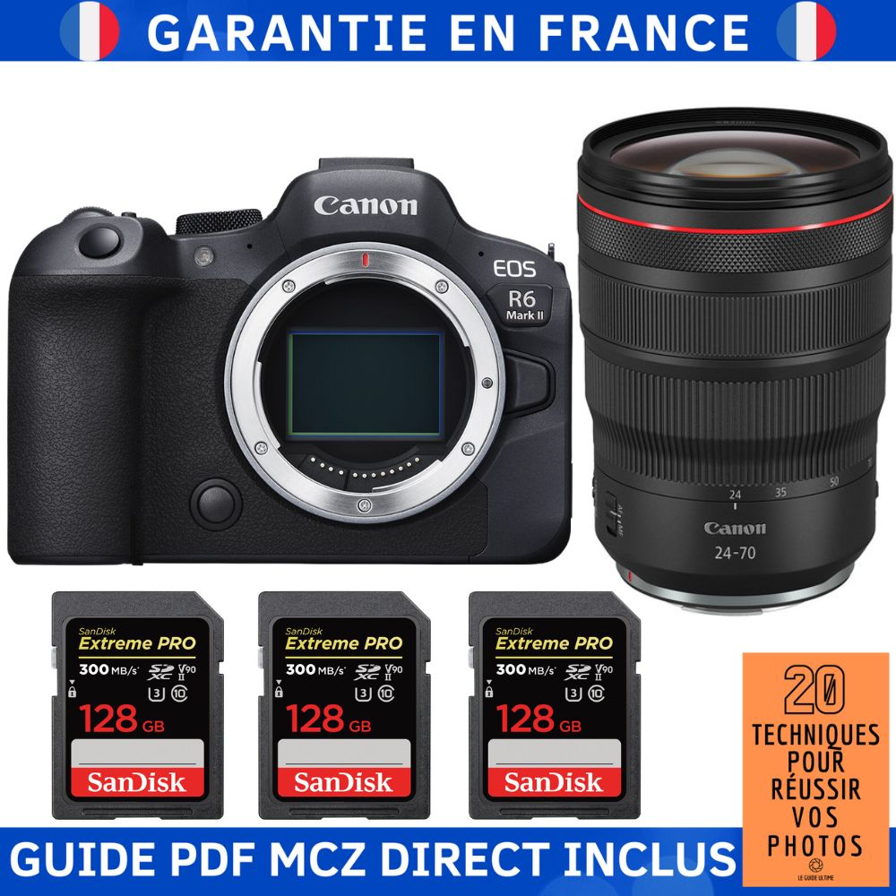 Canon EOS R6 Mark II + RF 24-70mm f/2.8 L IS USM Lens + 3 SanDisk 128GB Extreme PRO UHS-II SDXC Cards