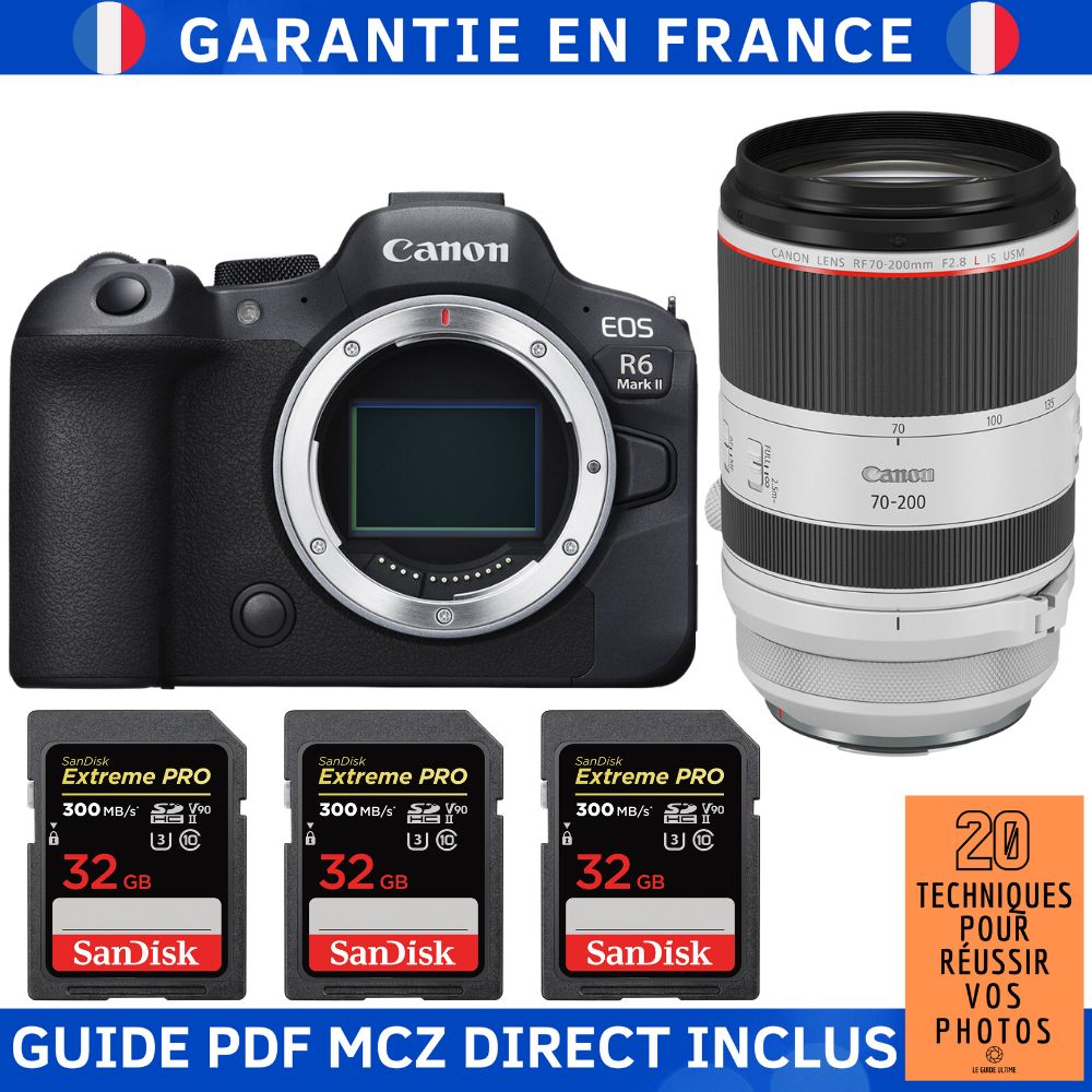 Canon EOS R6 Mark II Camera Kit with RF 70-200mm f/2.8L IS USM Lens and 3 SanDisk 32GB Extreme PRO UHS-II SDXC Cards