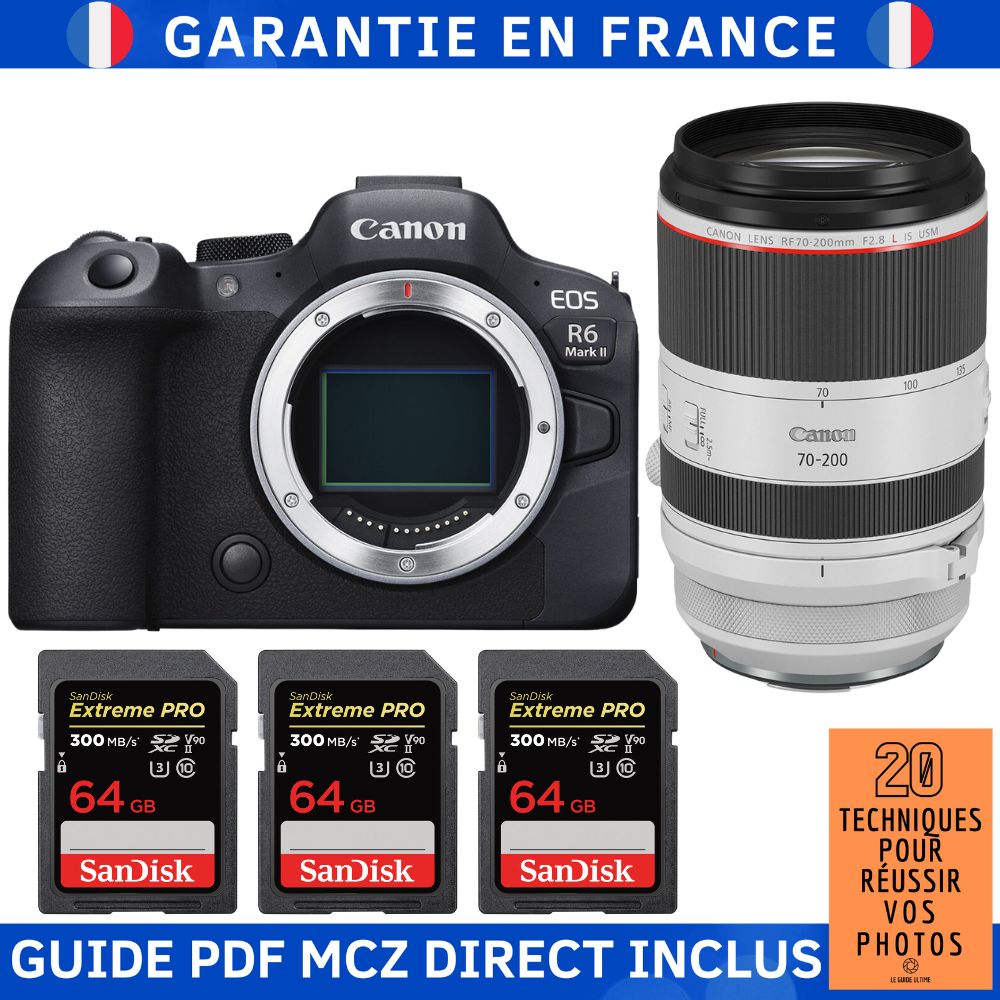 Canon EOS R6 Mark II + RF 70-200mm f/2.8 L IS USM + 3 SanDisk 64GB Extreme PRO UHS-II SDXC 300MB/s Memory Card Kit