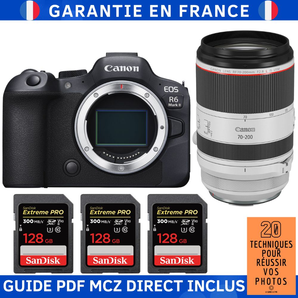 Canon EOS R6 Mark II + RF 70-200mm f/2.8 L IS USM Lens + 3 SanDisk 128GB Extreme PRO UHS-II SDXC Cards