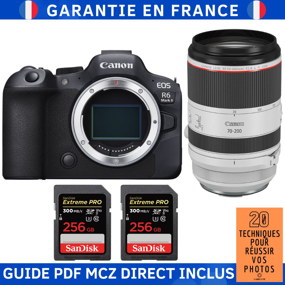Canon EOS R6 Mark II + RF 70-200mm f/2.8 L IS USM Lens + 2 SanDisk 256GB Extreme PRO UHS-II SDXC Cards